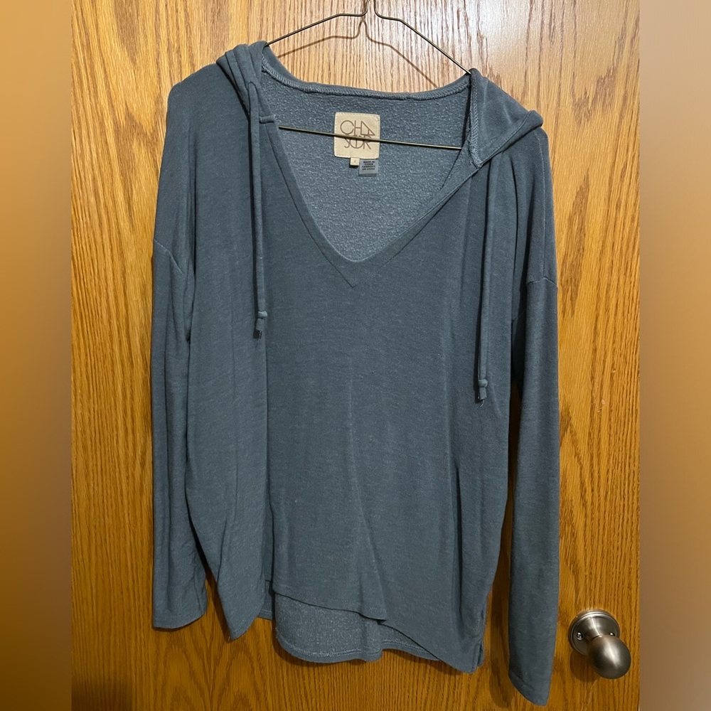 CHASER blue High Low Lace Up Sleeve Hoodie